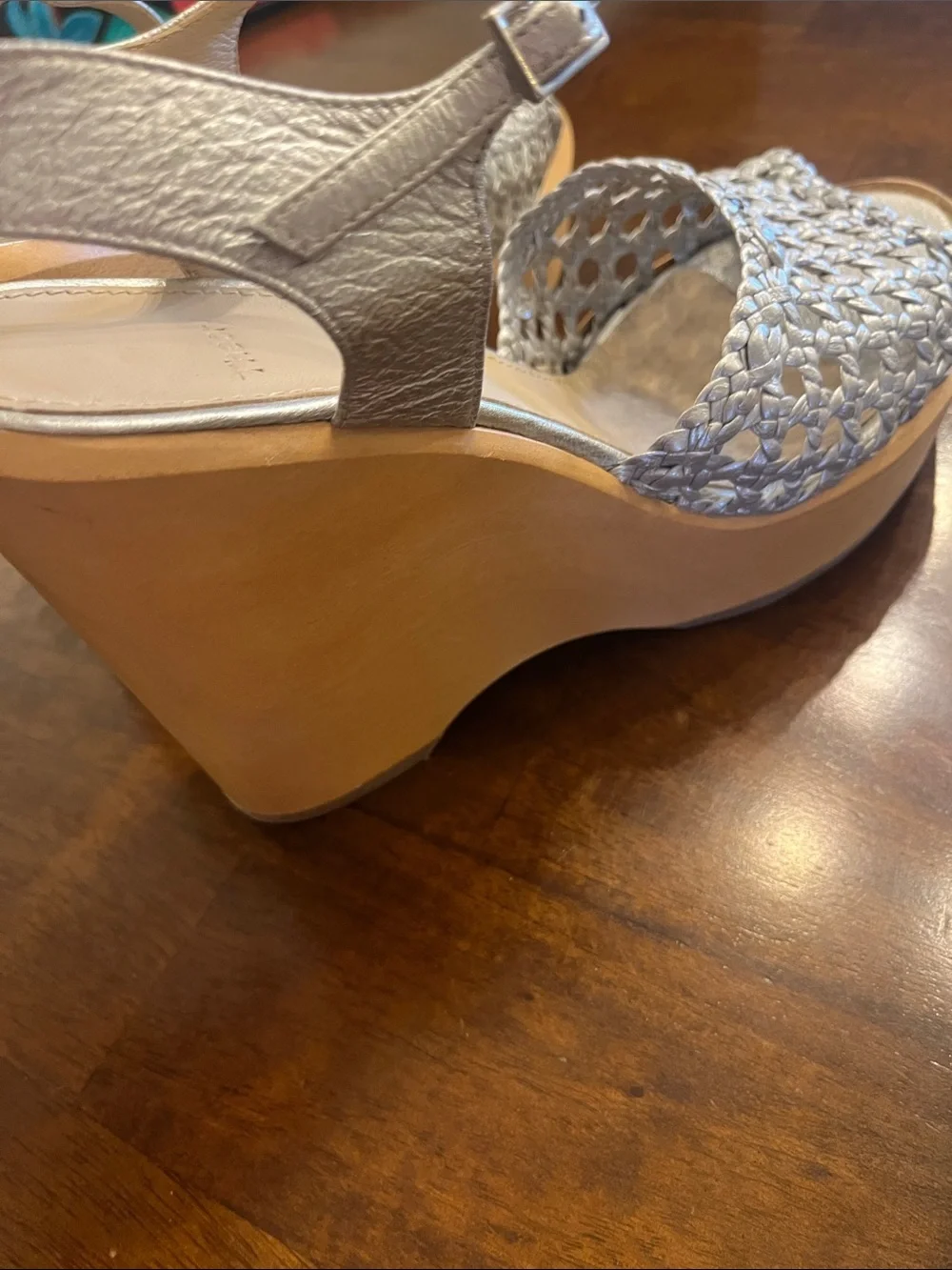 Theory NWOB Silver Braided Slingback Wedge Sandals